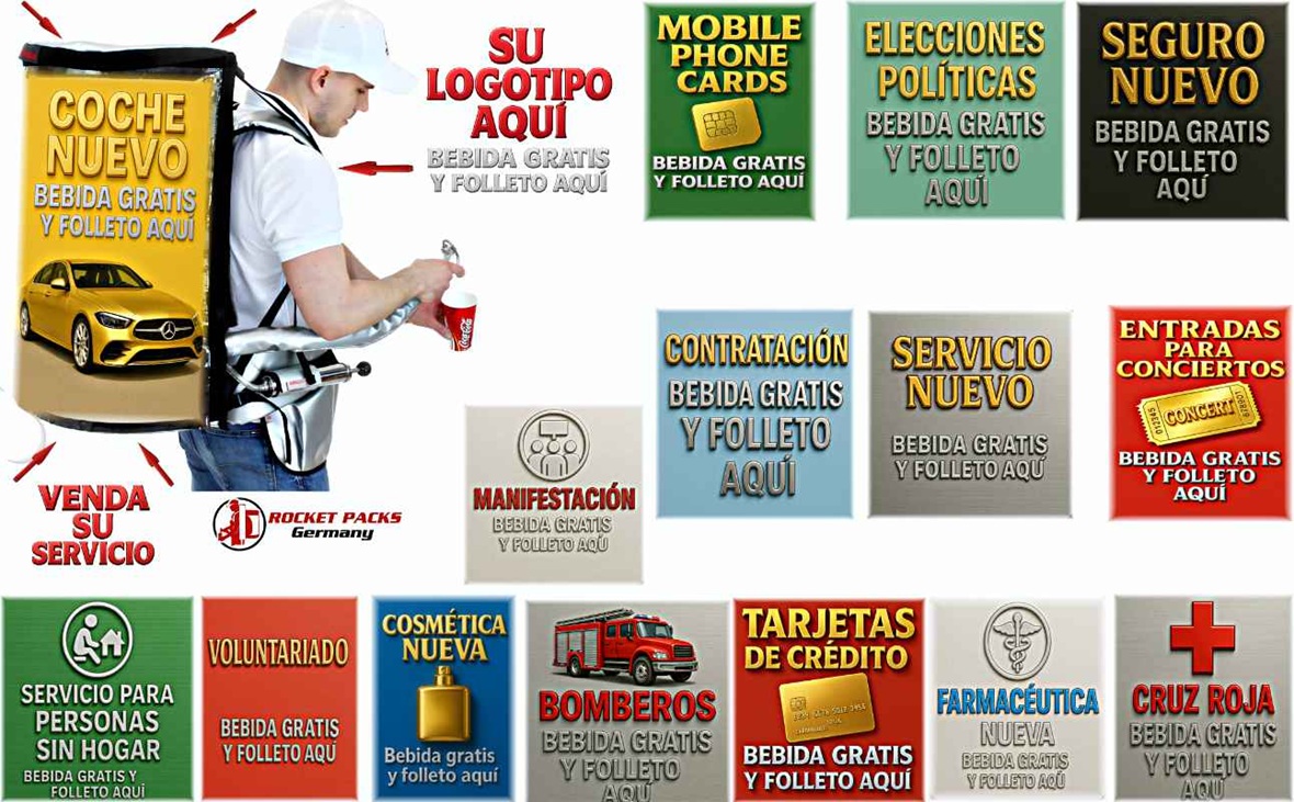 �� Mochila dispensadora Rocketpacks para bebidas y muestras, portátil y ergonómica, ideal para servir café, cerveza, jugos o refrescos en eventos, festivales y promociones callejeras ��☕��. Sistema sin gas que funciona por gravedad con excelente aislamiento térmico para mantener frías o calientes las bebidas hasta horas, con capacidad de hasta 19 litros ����. Mochila resistente de nylon con forro interior aislante de Mylar para máxima retención de temperatura y durabilidad ��. Perfecta para distribuciones profesionales y marketing en la vía pública, facilita la venta y muestreo con dispensador de fácil manejo y dispensación rápida, que convierte potenciales clientes en compradores satisfechos ����. Personalizable en colores y diseño para adaptarse a la imagen de marca, con dispensador de vasos integrado para más comodidad ��️��. Experiencia innovadora y eficiente para promocionar y servir bebidas sin complicaciones allá donde vayas, optimizando la movilidad y el contacto directo con el consumidor ����