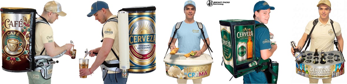 Catering móvil con la mochila dispensadora de bebidas de Rocket Packs en un evento masivo